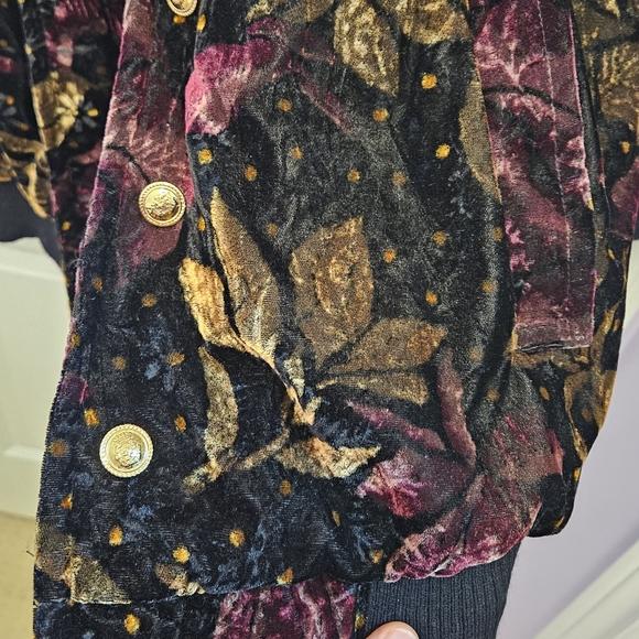 Vintage Velour Velvet Faux Fur Bomber Jacket - Picture 3 of 15